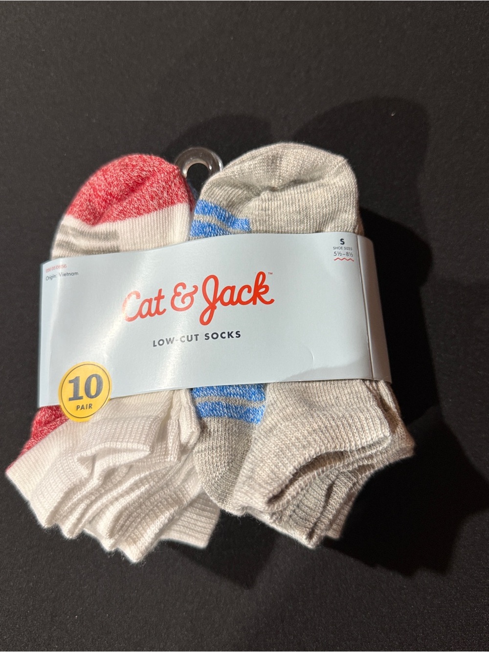 Cat & Jack Low-Cut Athletic Socks — Red & Blue Accents (10-Pack)